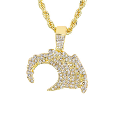Iced Medium Wave Pendant with 4mm Rope Chain 24" - HC-1707*