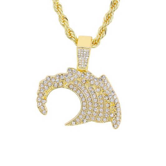 Iced Medium Wave Pendant with 4mm Rope Chain 24" - HC-1707*