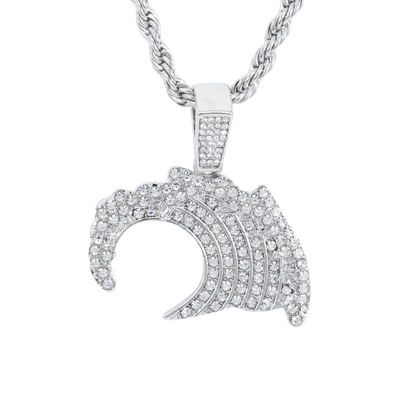 Iced Medium Wave Pendant with 4mm Rope Chain 24" - HC-1707*