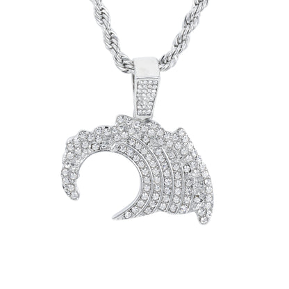 Iced Medium Wave Pendant with 4mm Rope Chain 24" - HC-1707*
