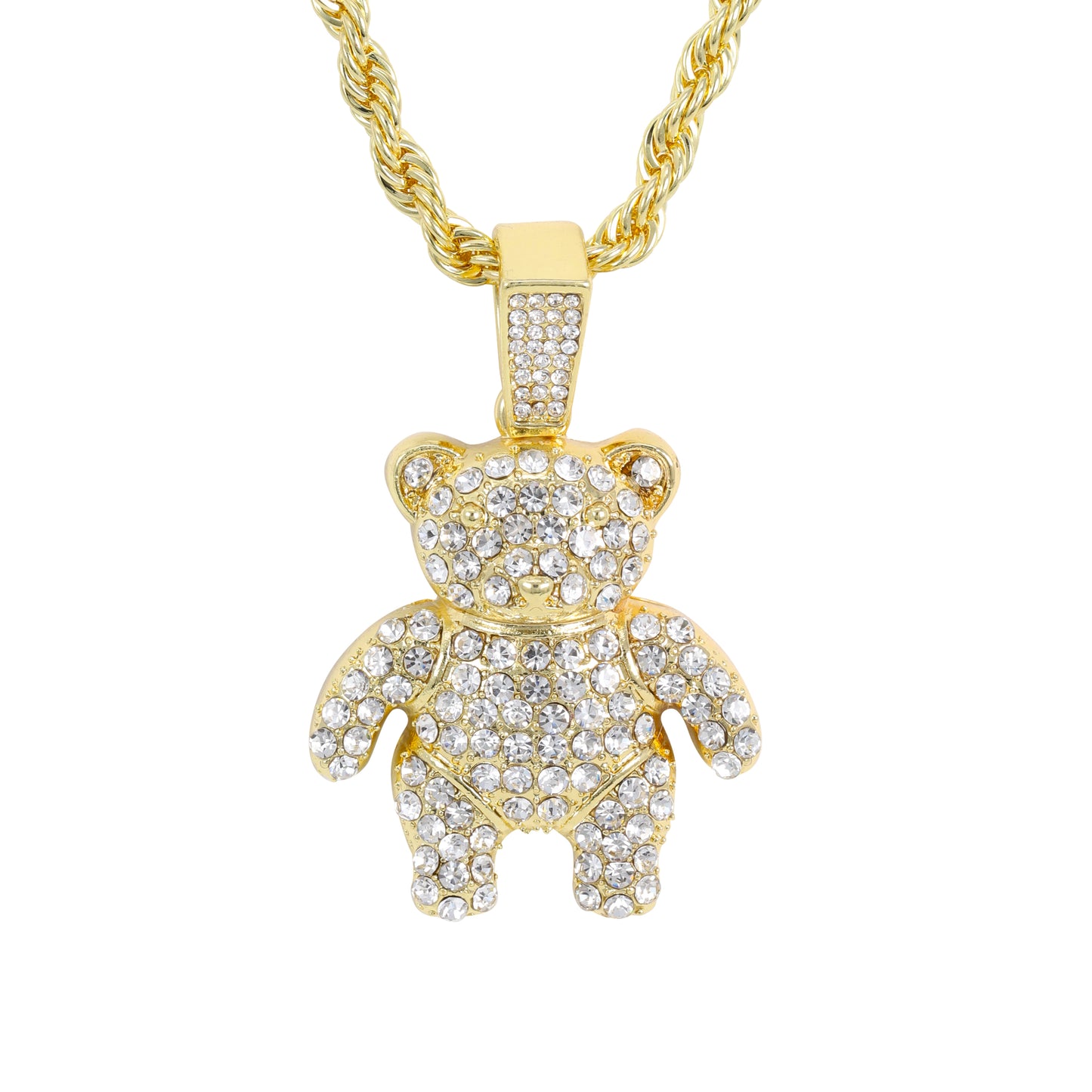 Iced Medium Teddy Bear Pendant with 4mm Rope Chain 24" - HC-1709