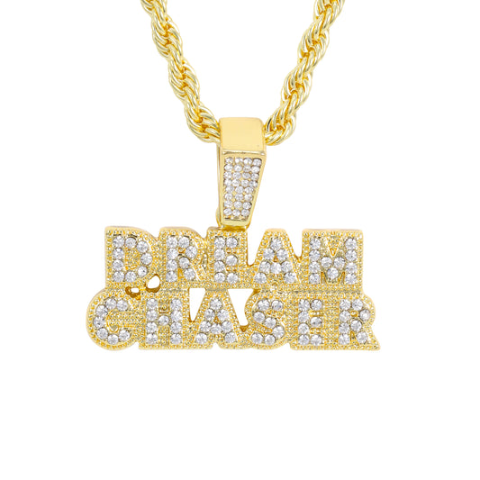 Iced Medium Dream Chaser Pendant with 4mm Rope Chain 24" - HC-1710