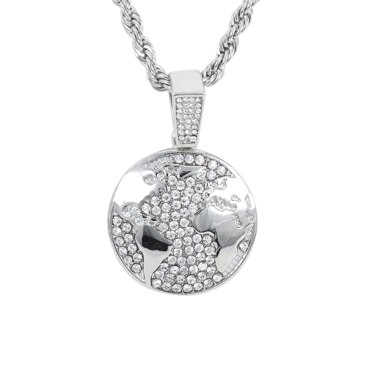 Iced Medium Globe Pendant with 4mm Rope Chain 24" - HC-1711