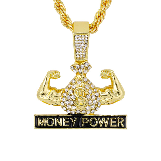 Iced Medium Money Power Pendant with 4mm Rope Chain 24" - HC-1712*
