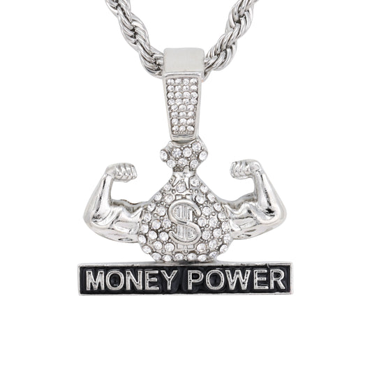 Iced Medium Money Power Pendant with 4mm Rope Chain 24" - HC-1712*