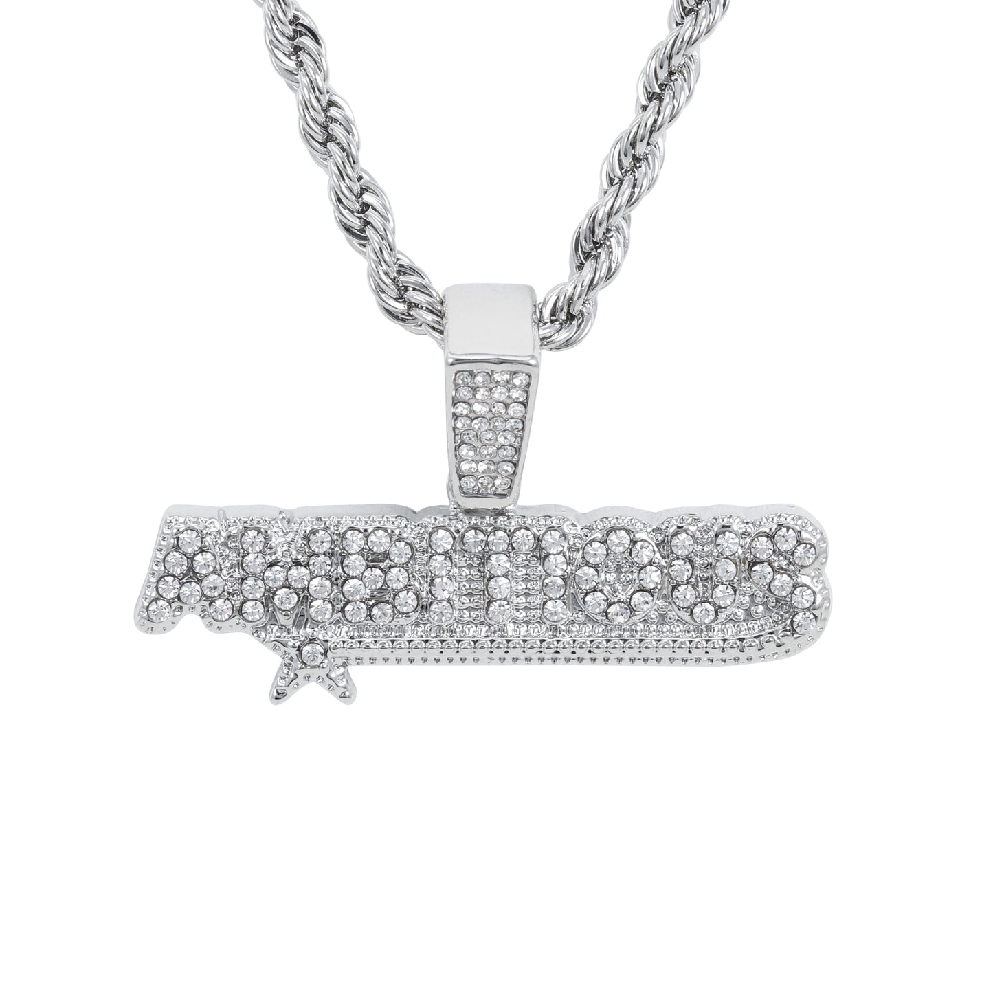 Iced Medium Ambitious Pendant with 4mm Rope Chain 24" - HC-1715*