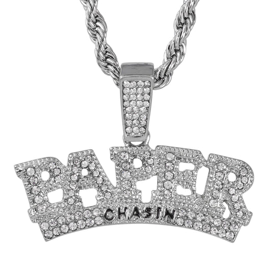 Iced Medium Paper Chasin Pendant with 4mm Rope Chain 24" - HC-1717*