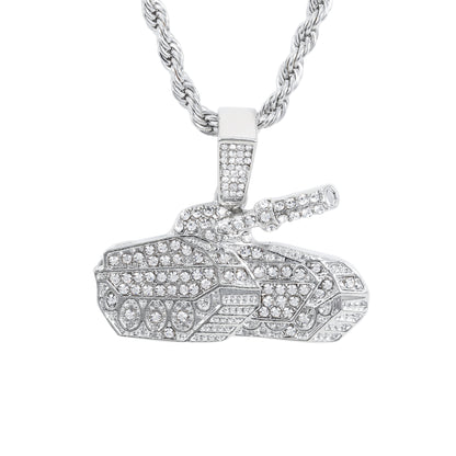 Iced Medium Tank Pendant with 4mm Rope Chain 24" - HC-1720