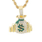Iced Medium Money Pendant with 4mm Rope Chain 24" - HC-1721