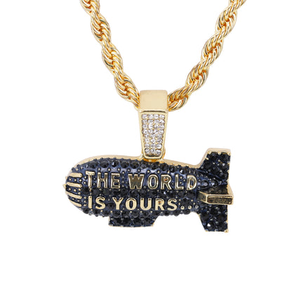 Iced Medium The World Is Yours Pendant with 4mm Rope Chain 24" - HC-1722