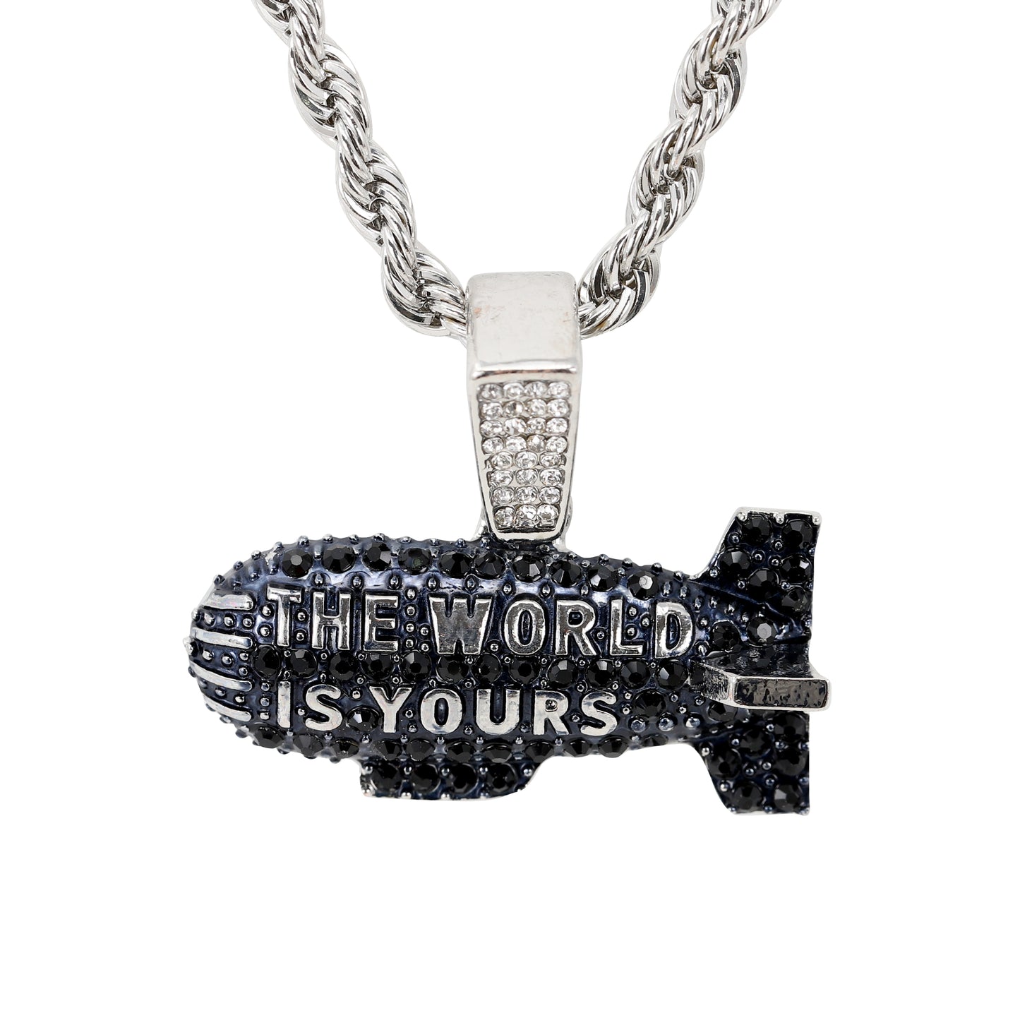 Iced Medium The World Is Yours Pendant with 4mm Rope Chain 24" - HC-1722