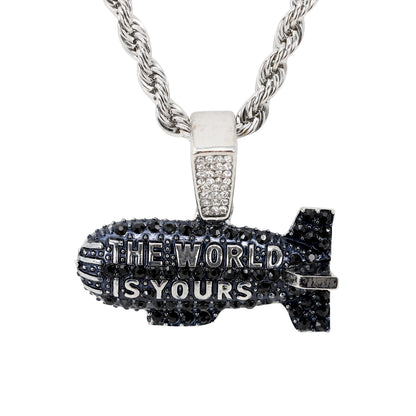 Iced Medium The World Is Yours Pendant with 4mm Rope Chain 24" - HC-1722