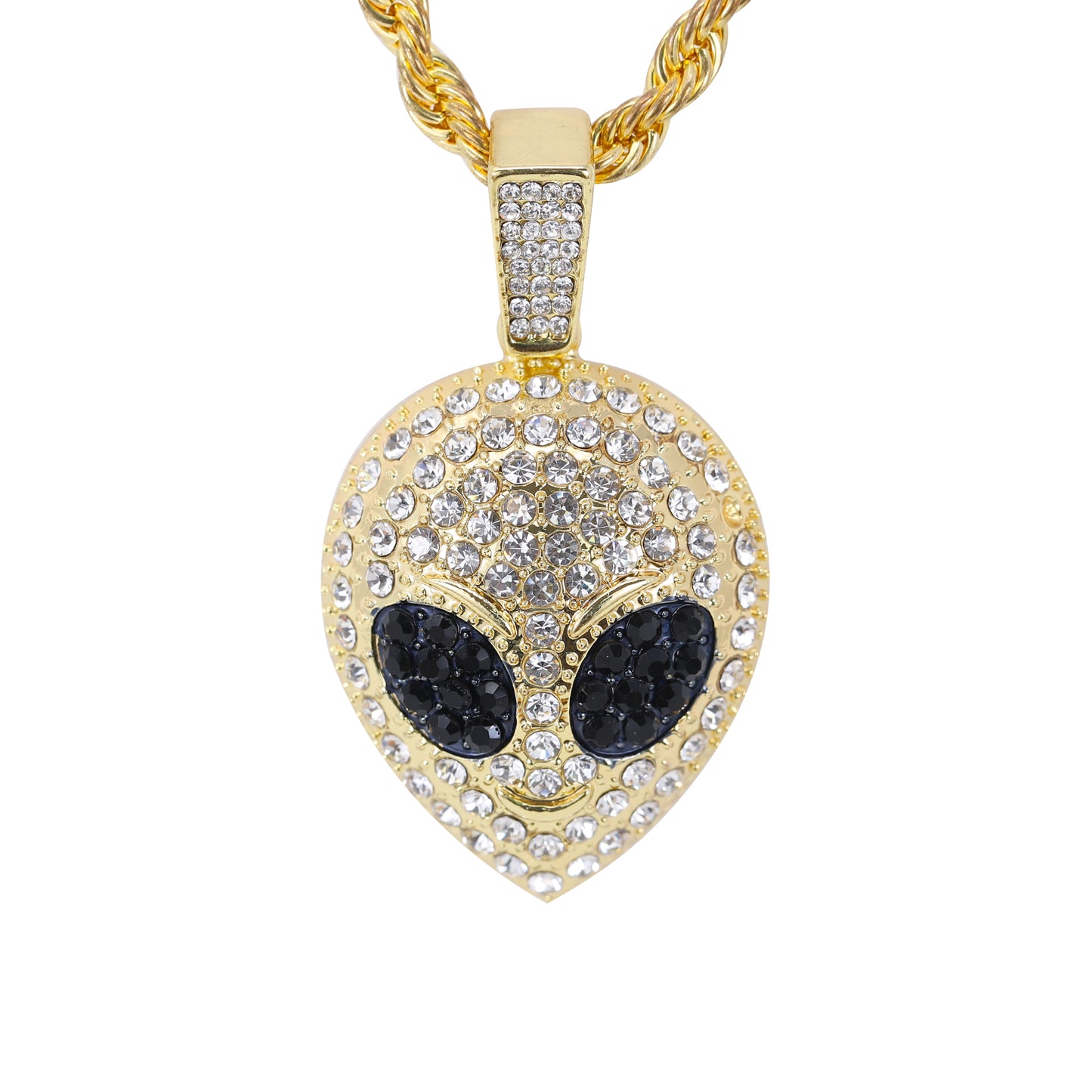 Iced Medium Alien Pendant with 4mm Rope Chain 24" - HC-1723