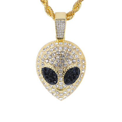 Iced Medium Alien Pendant with 4mm Rope Chain 24" - HC-1723