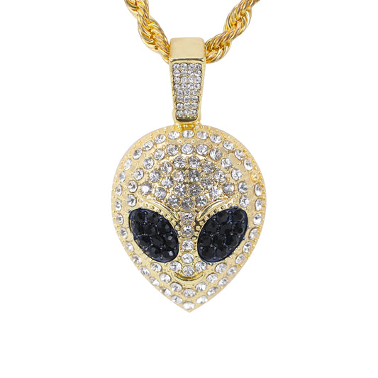 Iced Medium Alien Pendant with 4mm Rope Chain 24" - HC-1723