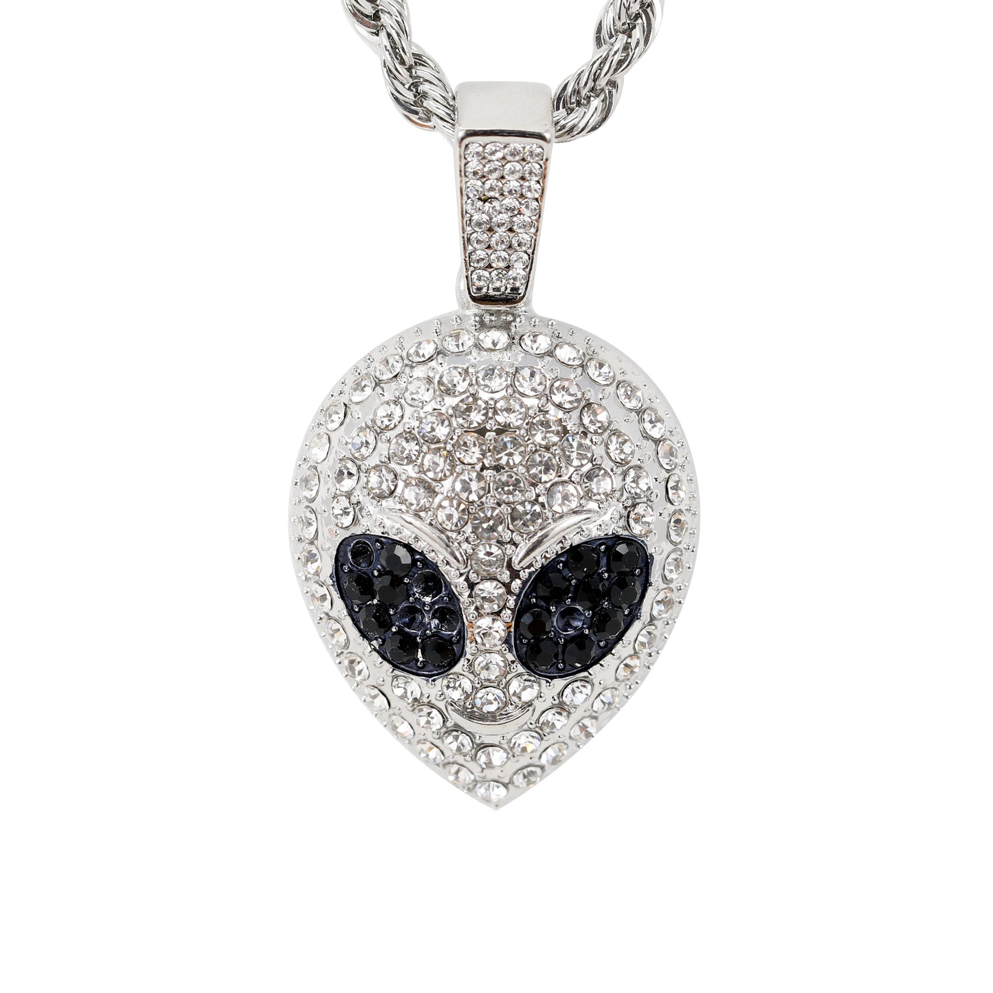 Iced Medium Alien Pendant with 4mm Rope Chain 24" - HC-1723