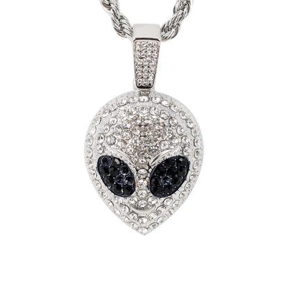Iced Medium Alien Pendant with 4mm Rope Chain 24" - HC-1723