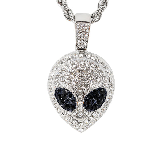 Iced Medium Alien Pendant with 4mm Rope Chain 24" - HC-1723