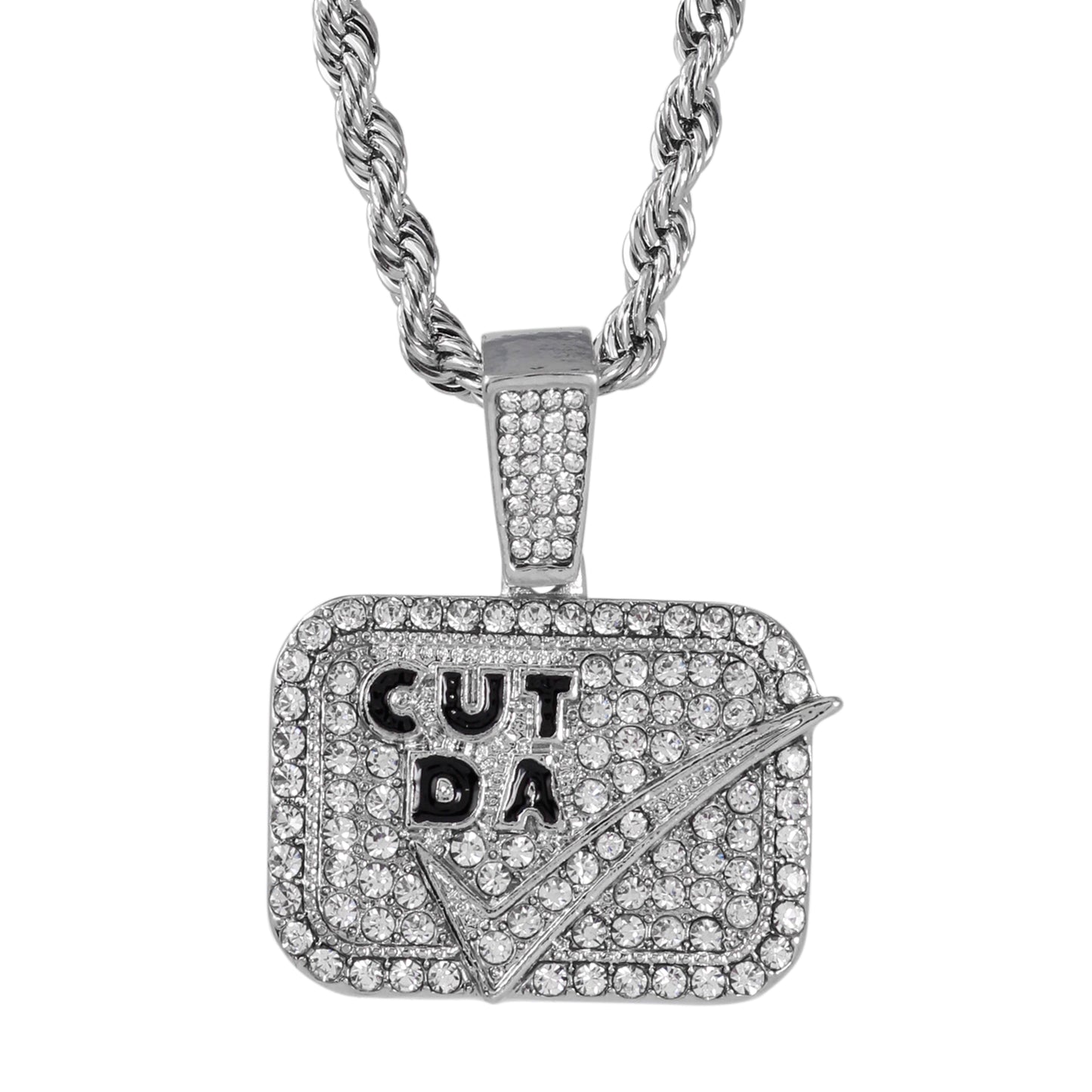 Iced Medium Cut Da Check Pendant with 4mm Rope Chain 24" - HC-1724*