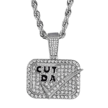 Iced Medium Cut Da Check Pendant with 4mm Rope Chain 24" - HC-1724*