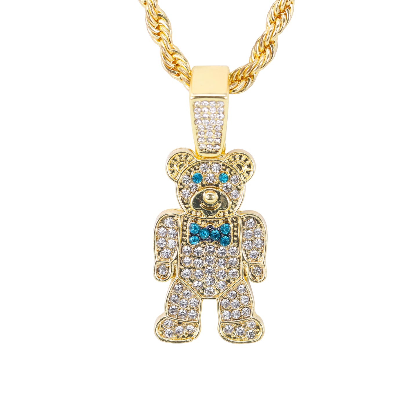 Iced Medium Bear Pendant with 4mm Rope Chain 24" - HC-1725*