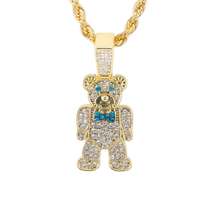 Iced Medium Bear Pendant with 4mm Rope Chain 24" - HC-1725*