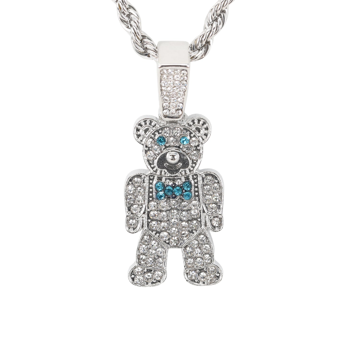 Iced Medium Bear Pendant with 4mm Rope Chain 24" - HC-1725*