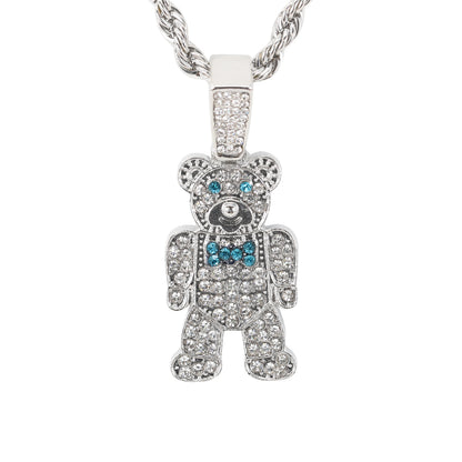 Iced Medium Bear Pendant with 4mm Rope Chain 24" - HC-1725*