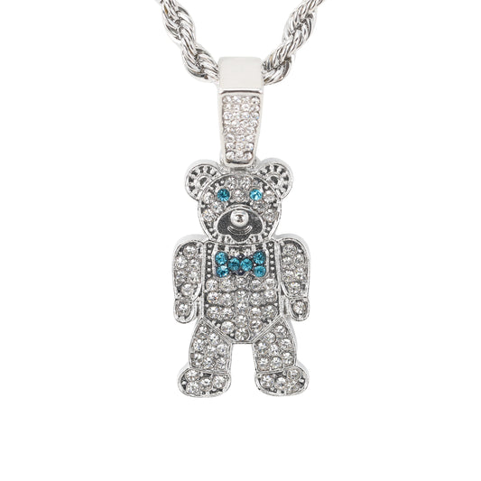 Iced Medium Bear Pendant with 4mm Rope Chain 24" - HC-1725*
