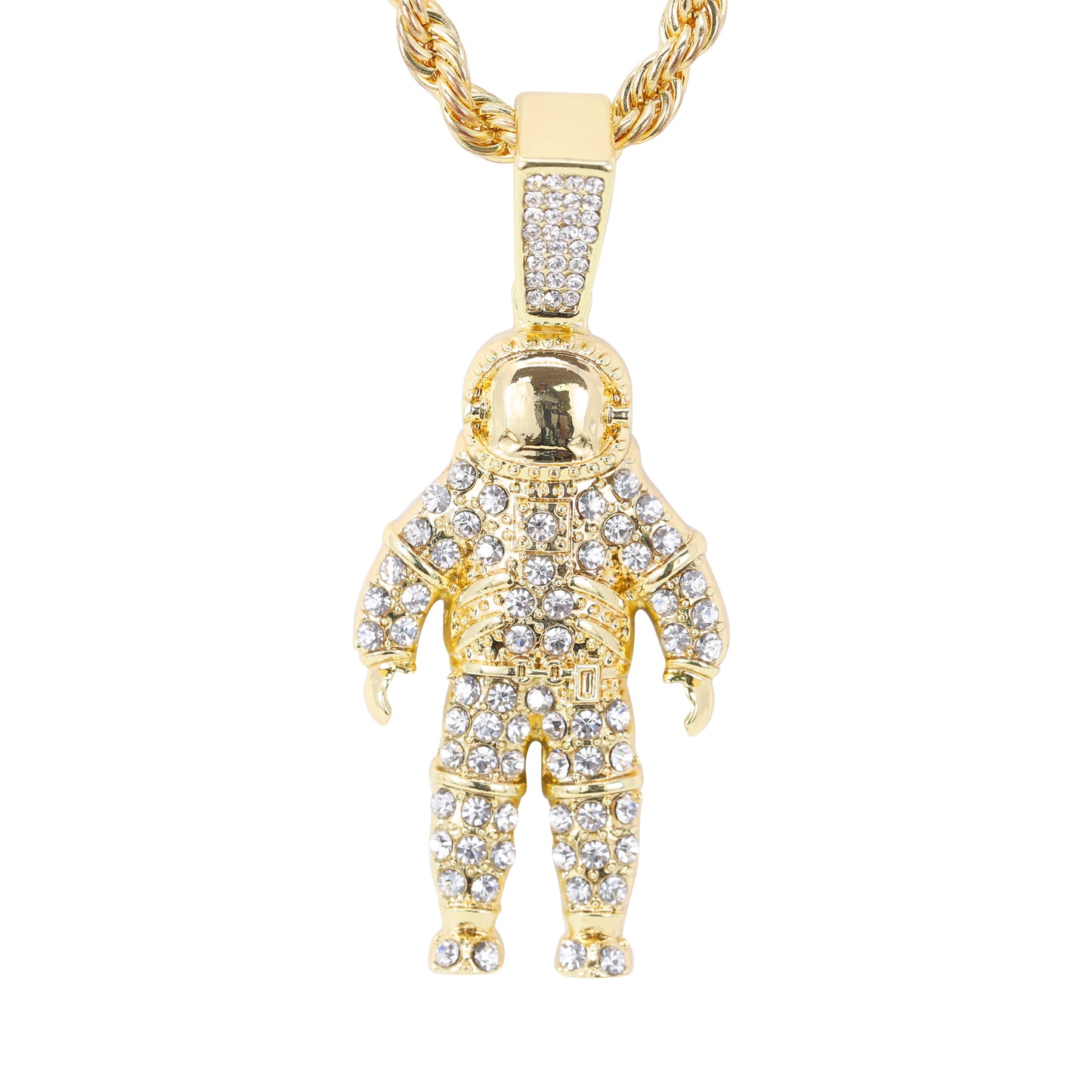 Iced Medium Astronaut Pendant with 4mm Rope Chain 24" - HC-1726