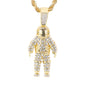 Iced Medium Astronaut Pendant with 4mm Rope Chain 24" - HC-1726