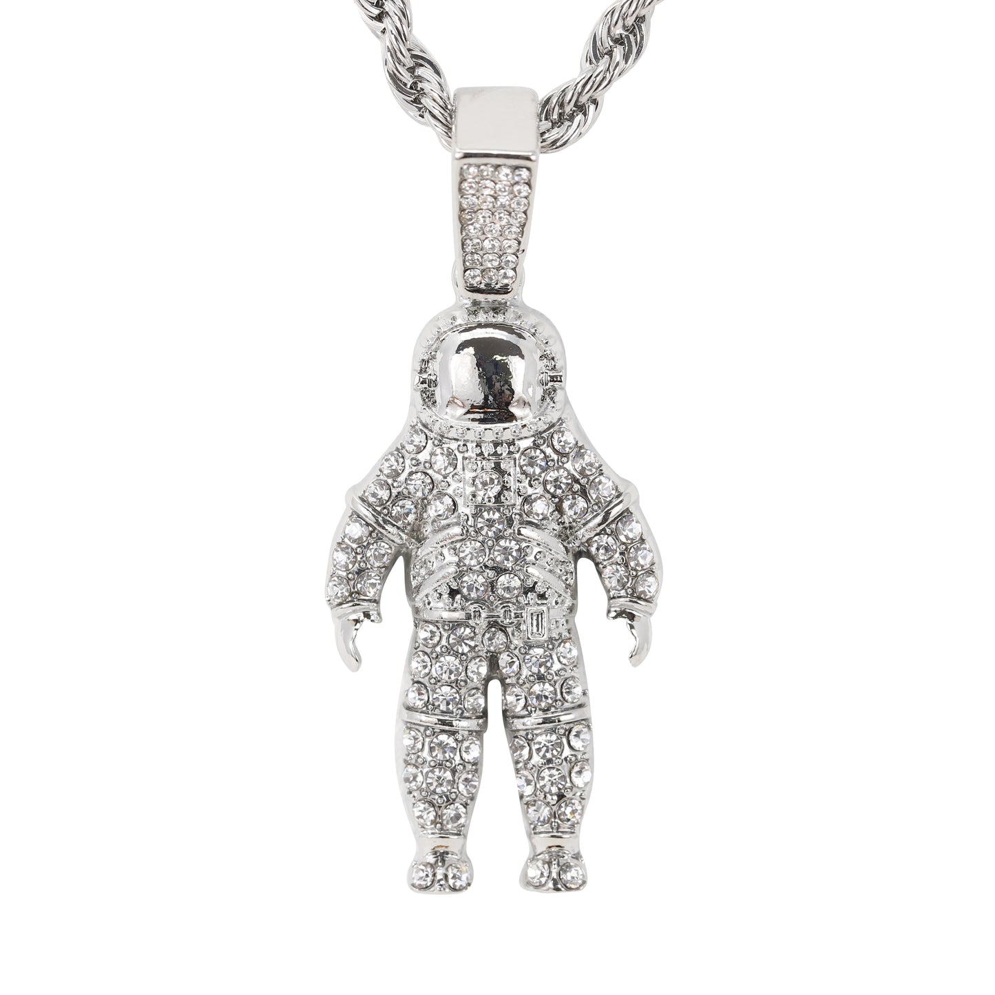 Iced Medium Astronaut Pendant with 4mm Rope Chain 24" - HC-1726