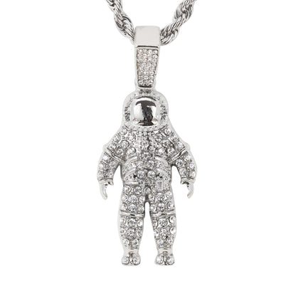Iced Medium Astronaut Pendant with 4mm Rope Chain 24" - HC-1726