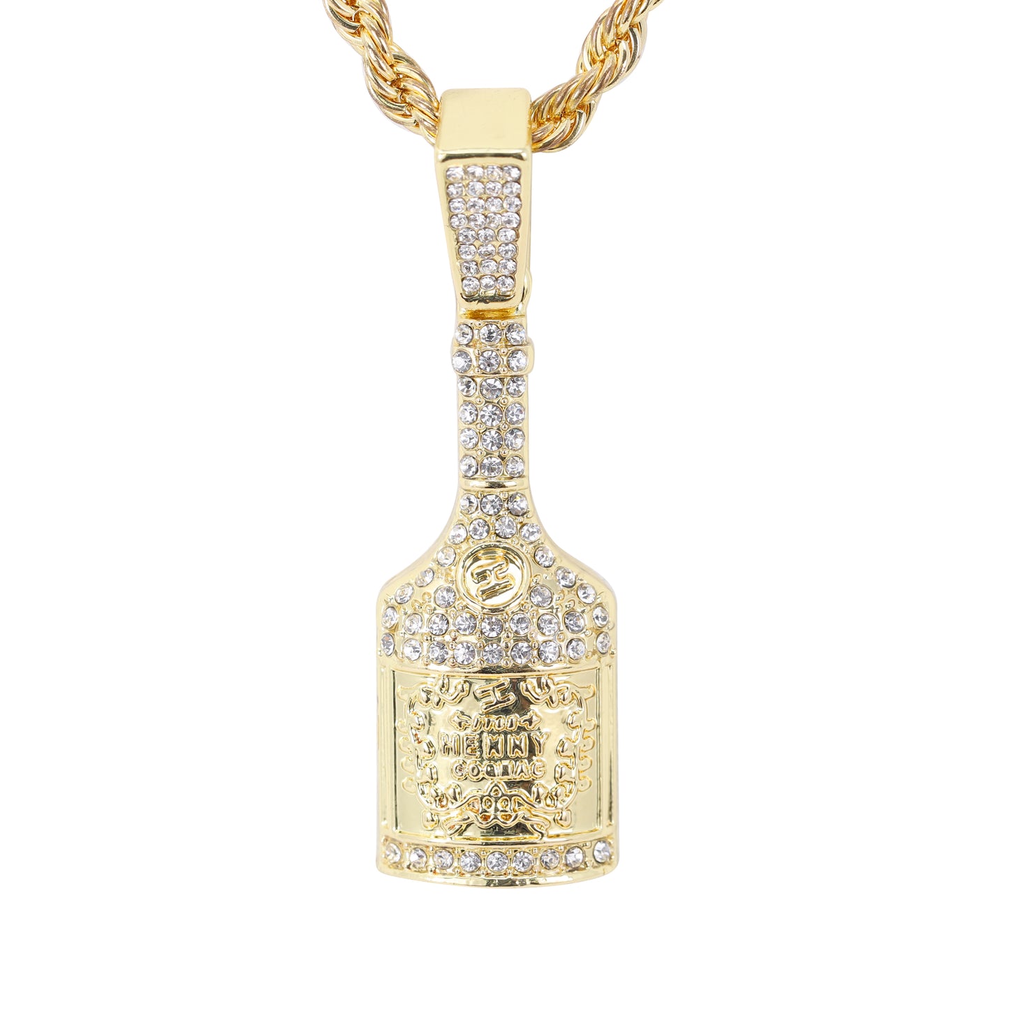Iced Medium Henny Pendant with 4mm Rope Chain 24" - HC-1727*
