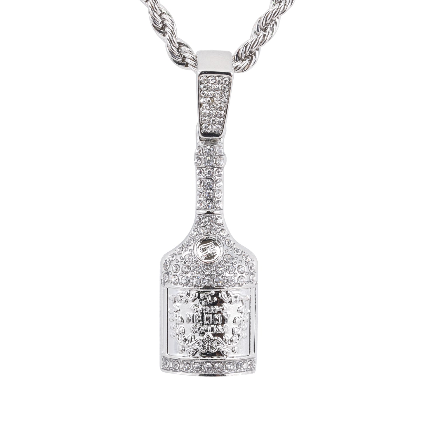 Iced Medium Henny Pendant with 4mm Rope Chain 24" - HC-1727*