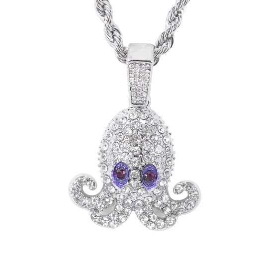 Iced Medium Octopus Pendant with 4mm Rope Chain 24" - HC-1728*