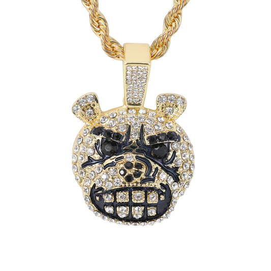 Iced Medium Bear Pendant with 4mm Rope Chain 24" - HC-1729