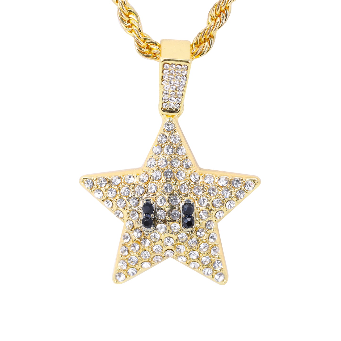 Iced Medium Star Pendant with 4mm Rope Chain 24" - HC-1731