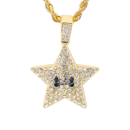 Iced Medium Star Pendant with 4mm Rope Chain 24" - HC-1731