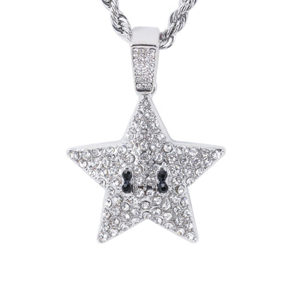 Iced Medium Star Pendant with 4mm Rope Chain 24" - HC-1731