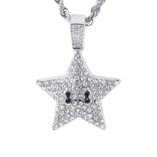 Iced Medium Star Pendant with 4mm Rope Chain 24" - HC-1731