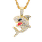 Iced Medium Shark Pendant with 4mm Rope Chain 24" - HC-1732