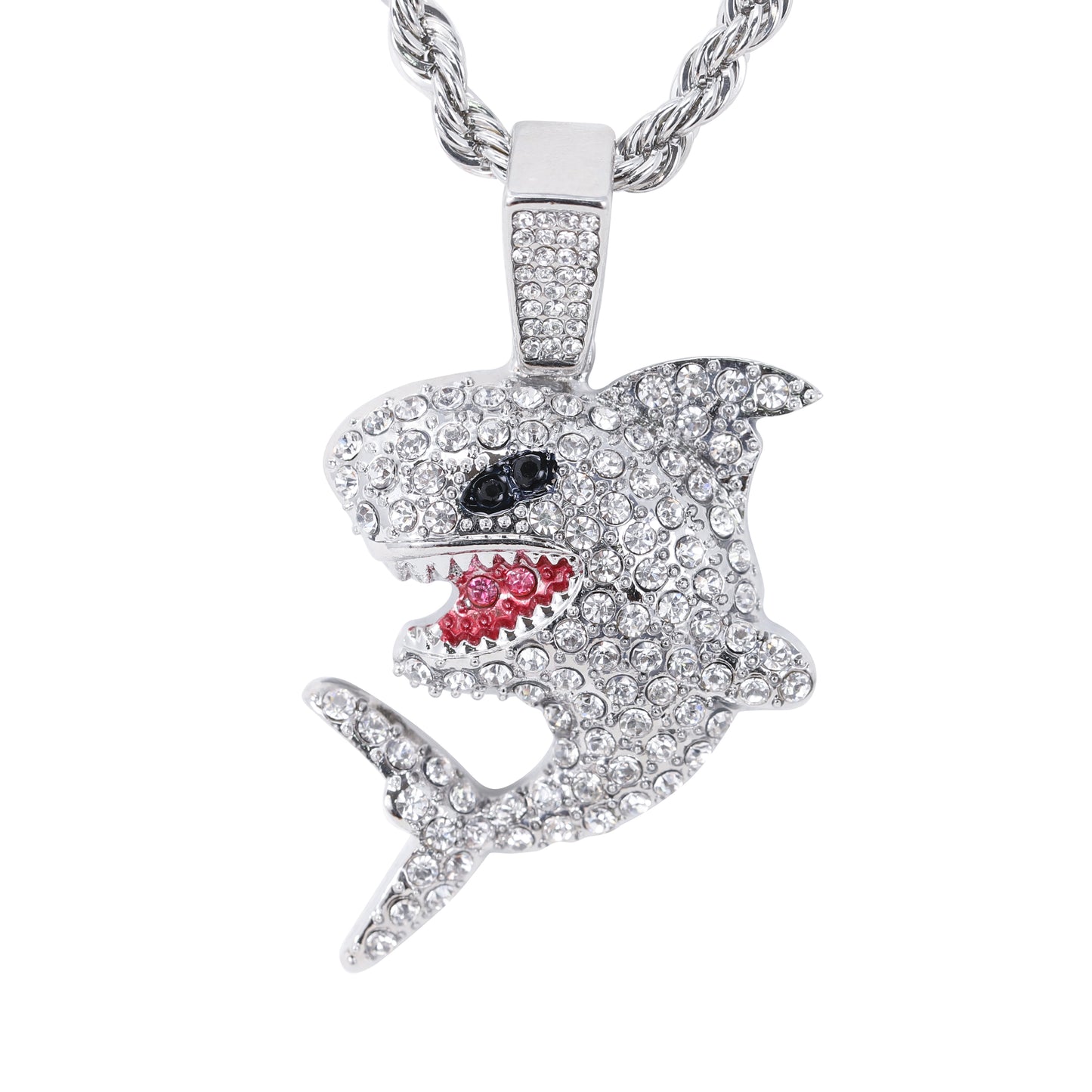 Iced Medium Shark Pendant with 4mm Rope Chain 24" - HC-1732
