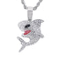Iced Medium Shark Pendant with 4mm Rope Chain 24" - HC-1732