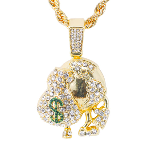 Iced Medium Money Pendant with 4mm Rope Chain 24" - HC-1733*