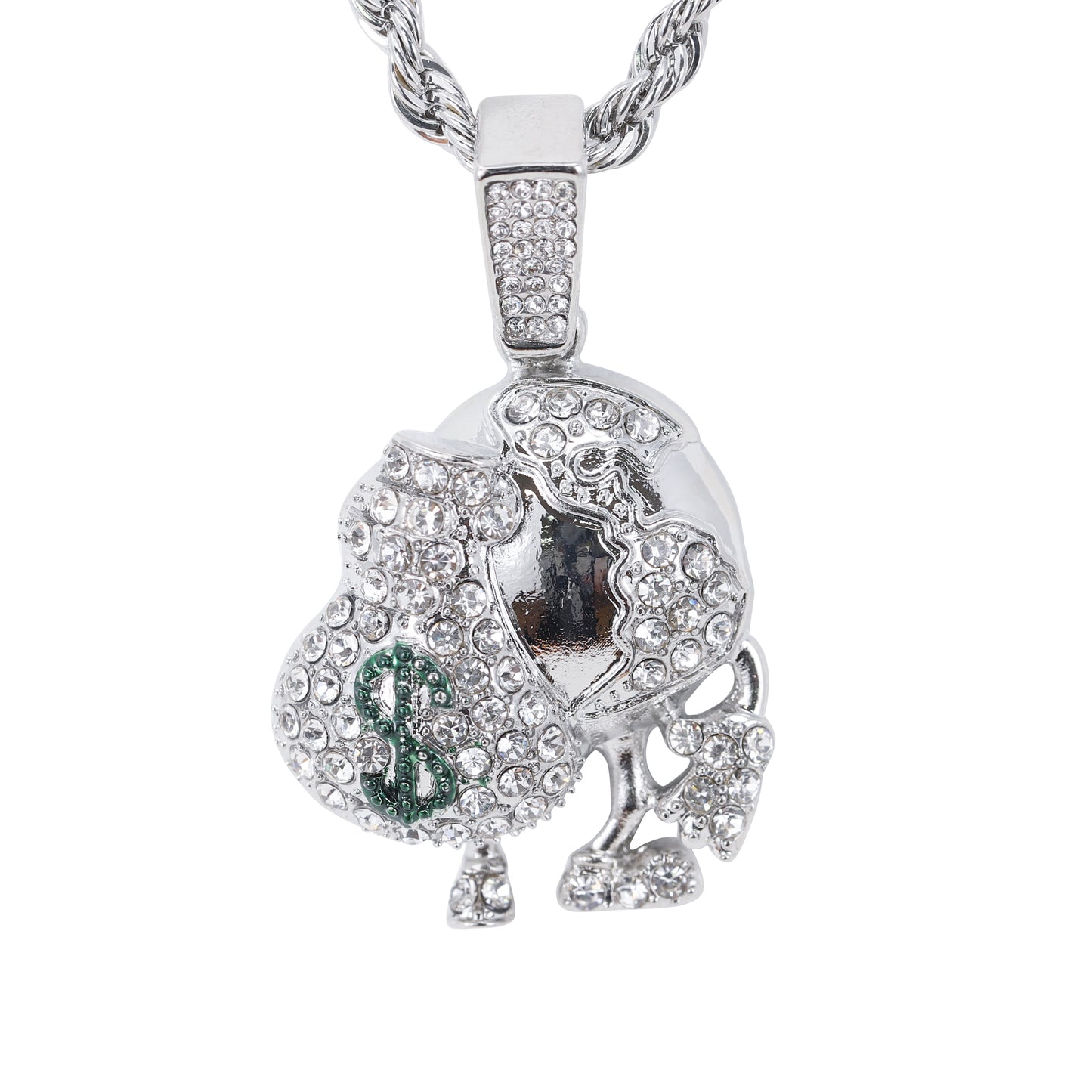 Iced Medium Money Pendant with 4mm Rope Chain 24" - HC-1733*