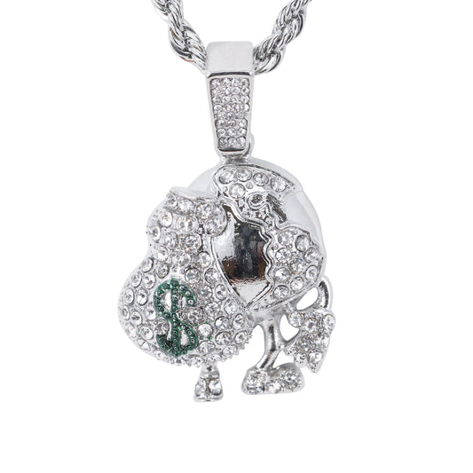 Iced Medium Money Pendant with 4mm Rope Chain 24" - HC-1733*