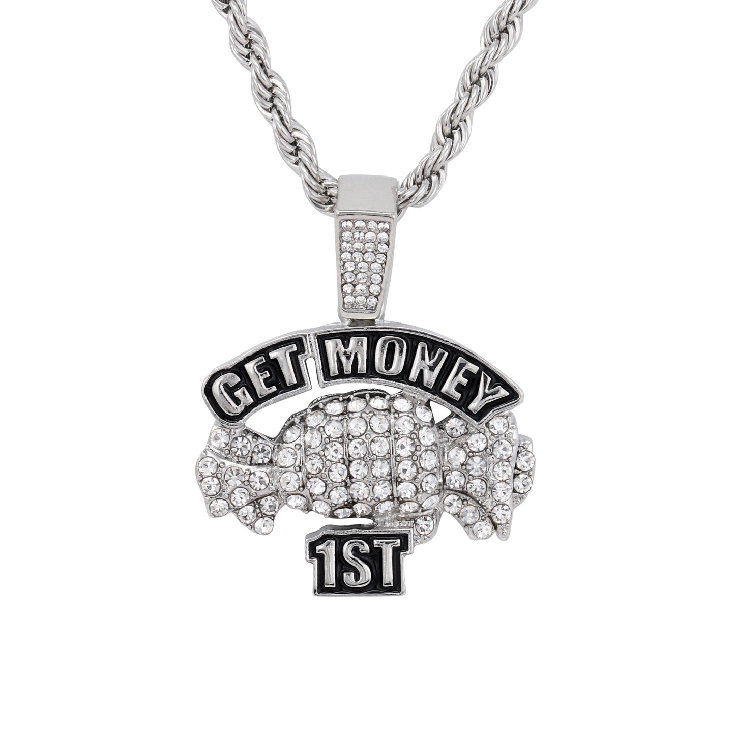 Iced Medium Money Pendant with 4mm Rope Chain 24" - HC-1734*