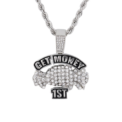 Iced Medium Money Pendant with 4mm Rope Chain 24" - HC-1734*