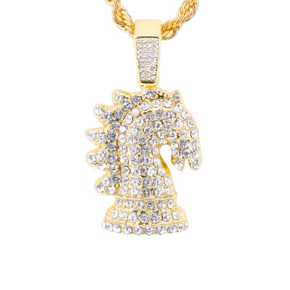 Iced Medium Horse Pendant with 4mm Rope Chain 24" - HC-1736*